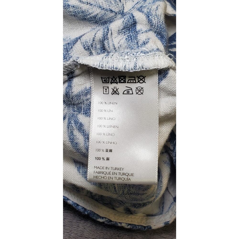 BDG UO 100% Linen Sz S Palm Tree Blue White Cropped Tie Front Button Up Shirt 26 - Picture 5 of 7